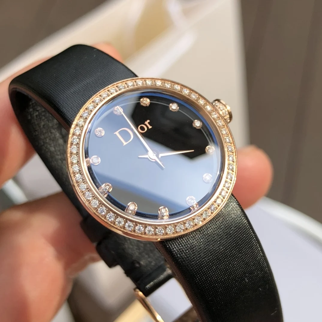 3 Black dial with 12 diamond hour markers — photographed off the sweep