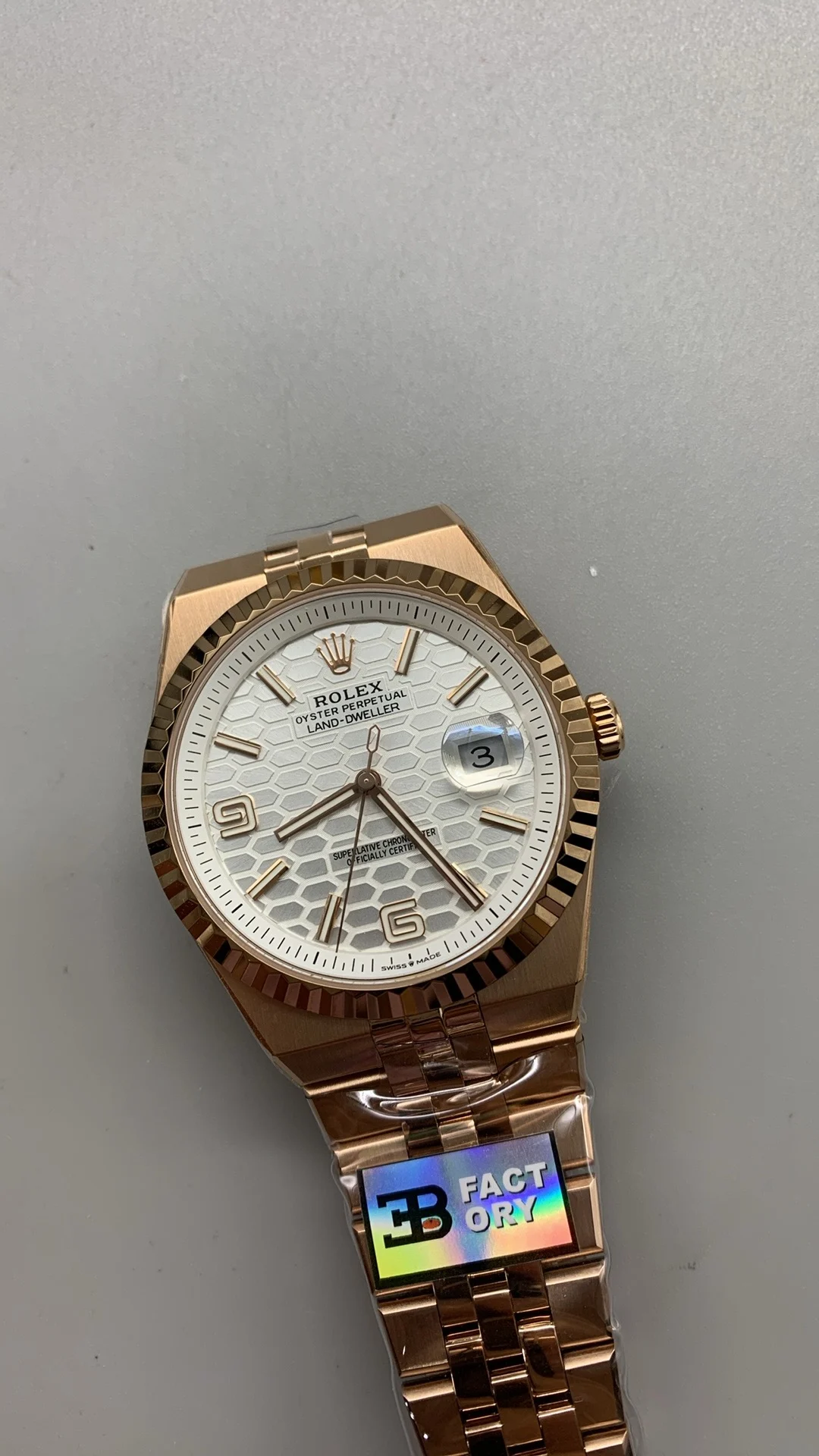 3BF, 40mm, rose gold Land Rover — photographed off the sweep