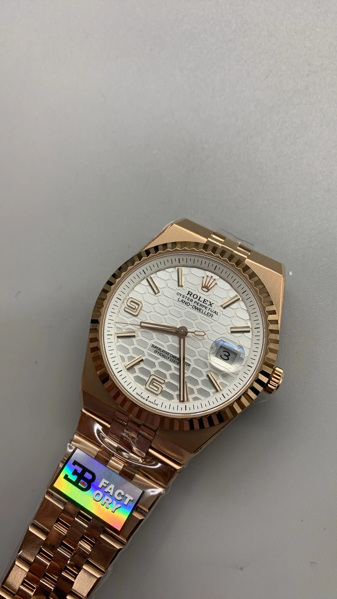 3BF, 40mm, rose gold Land Rover — photographed off the sweep