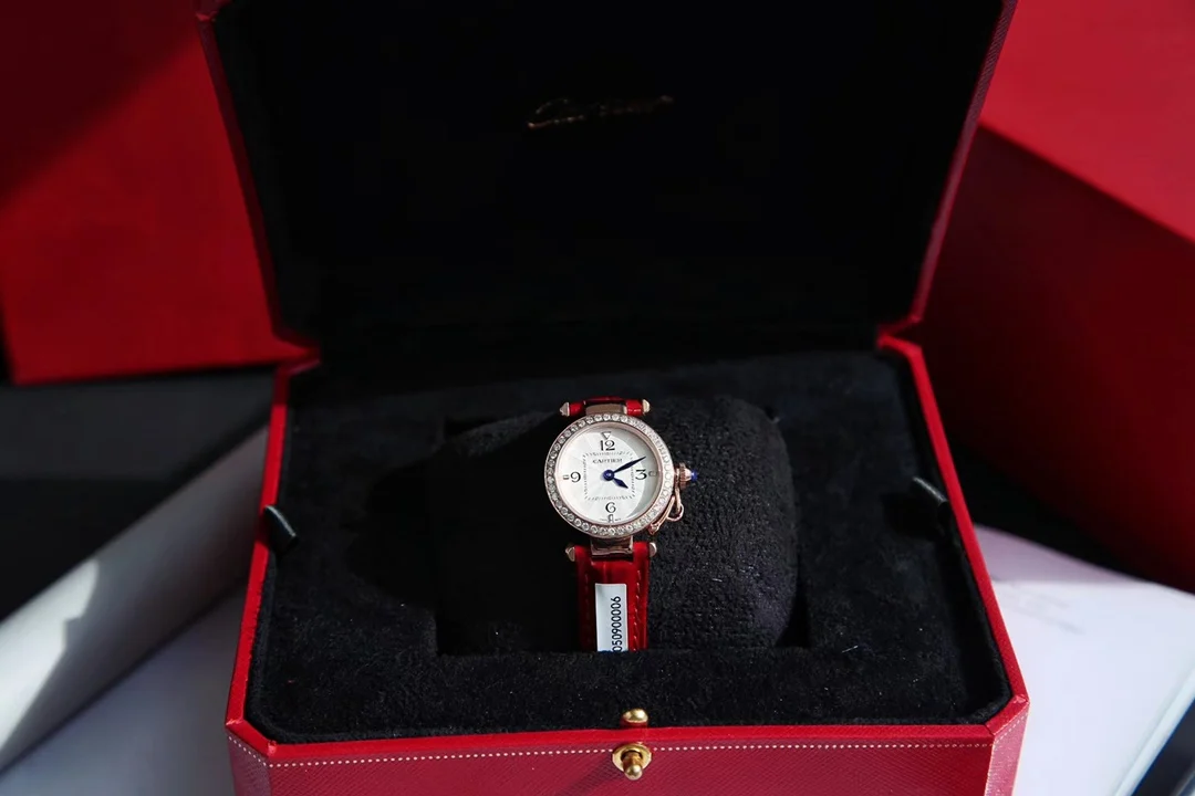 A distinctive red alligator leather strap — photographed off the sweep