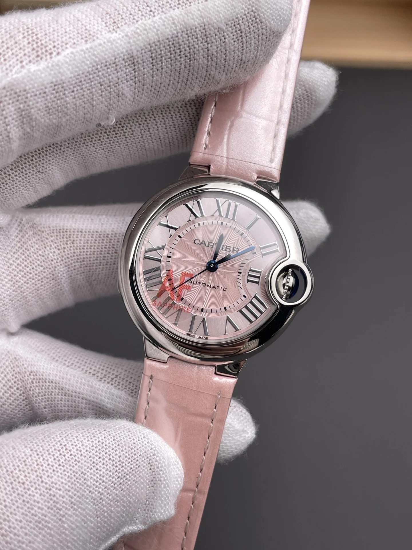 AF Pink Balloon Leather Strap Style / 33mm / NH05 Movement — photographed off the sweep