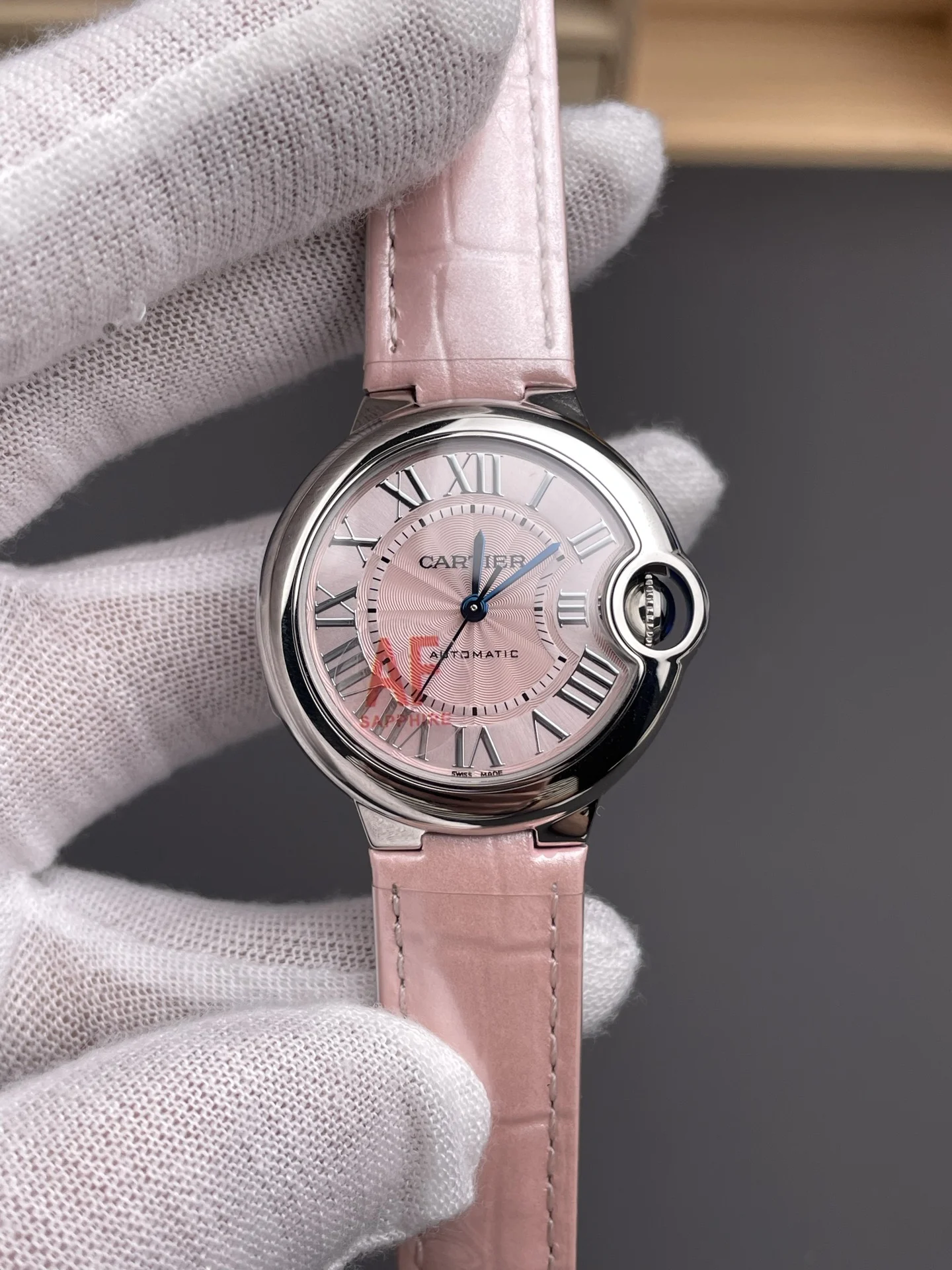 AF Pink Balloon Leather Strap Style / 33mm / NH05 Movement — photographed off the sweep