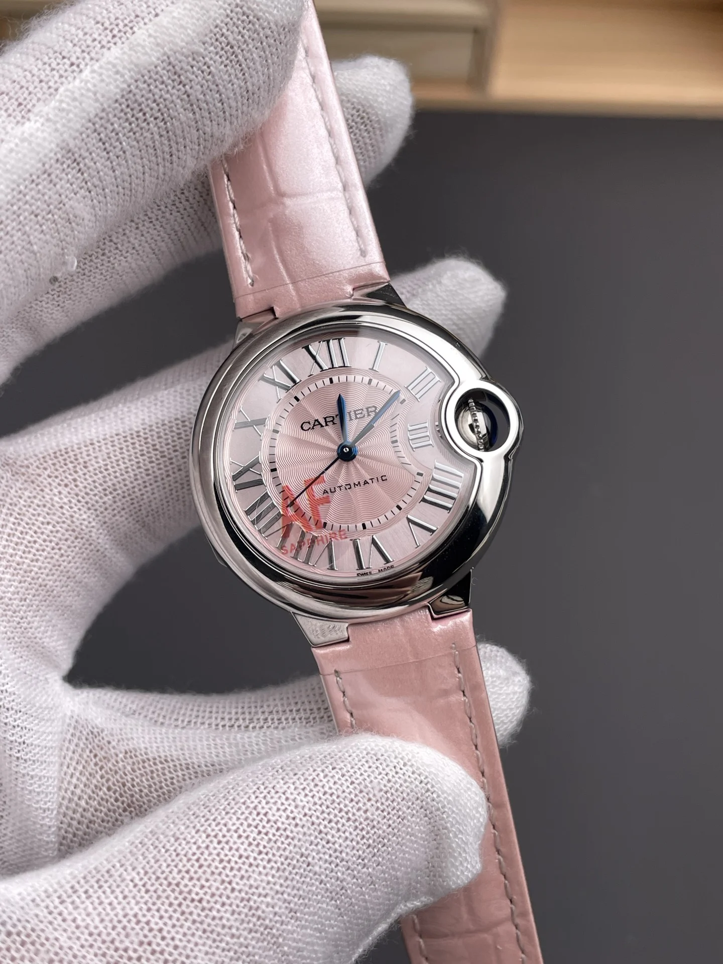 AF Pink Balloon Leather Strap Style / 33mm / NH05 Movement — photographed off the sweep