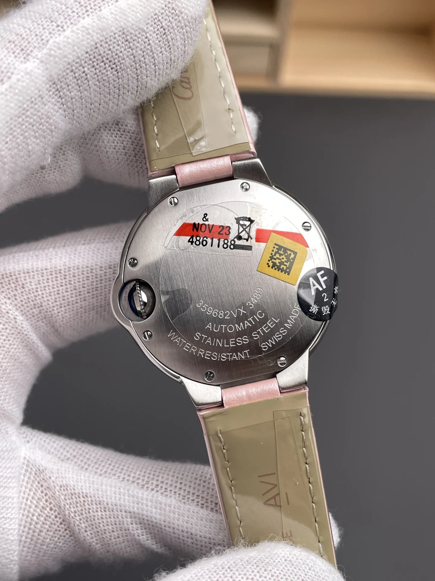 AF Pink Balloon Leather Strap Style / 33mm / NH05 Movement — photographed off the sweep