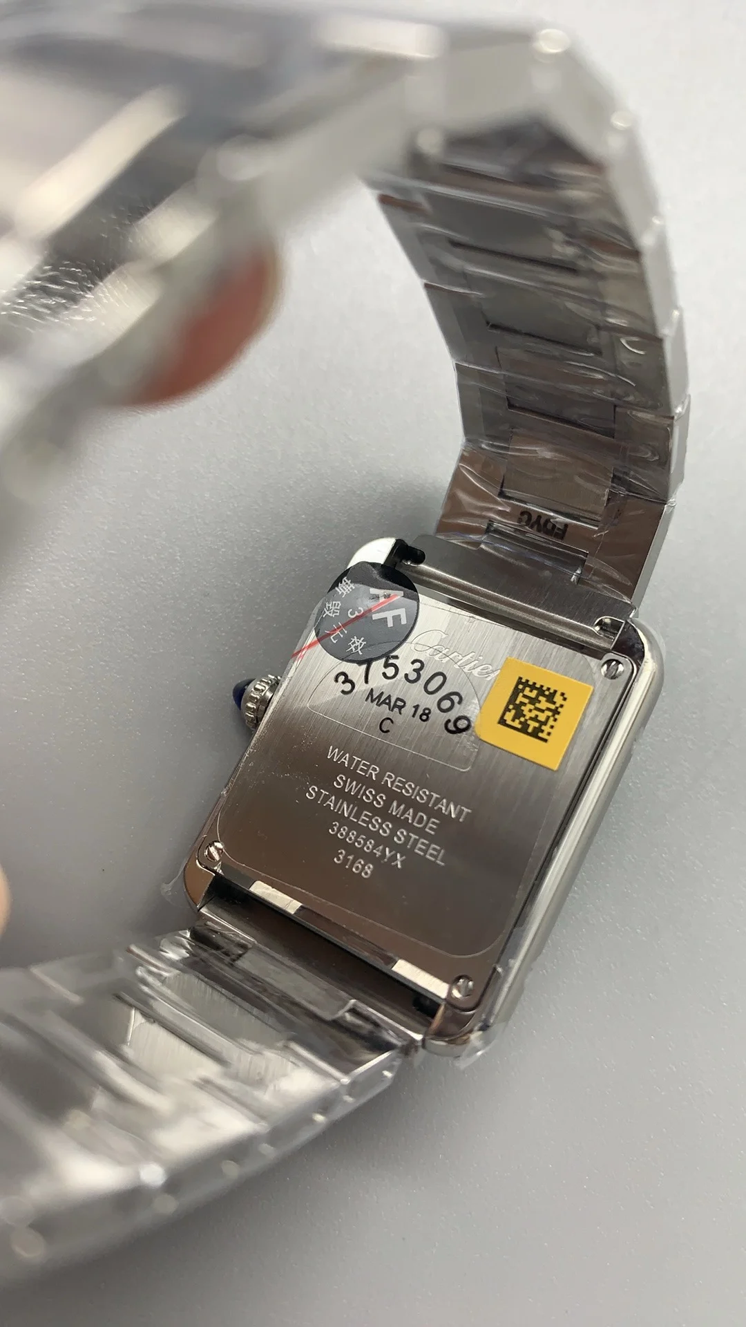 AF, small, solo steel bracelet — photographed off the sweep