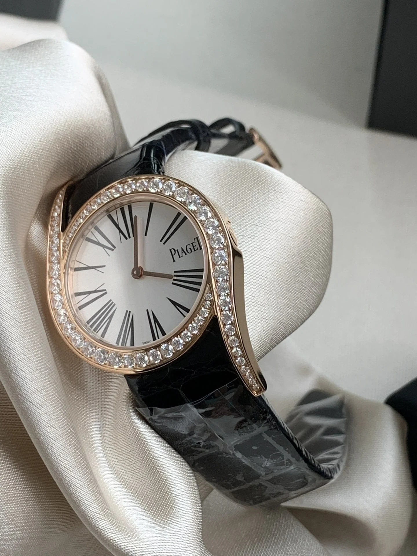 American alligator leather paired with rose gold, plus Roman β photographed off the sweep