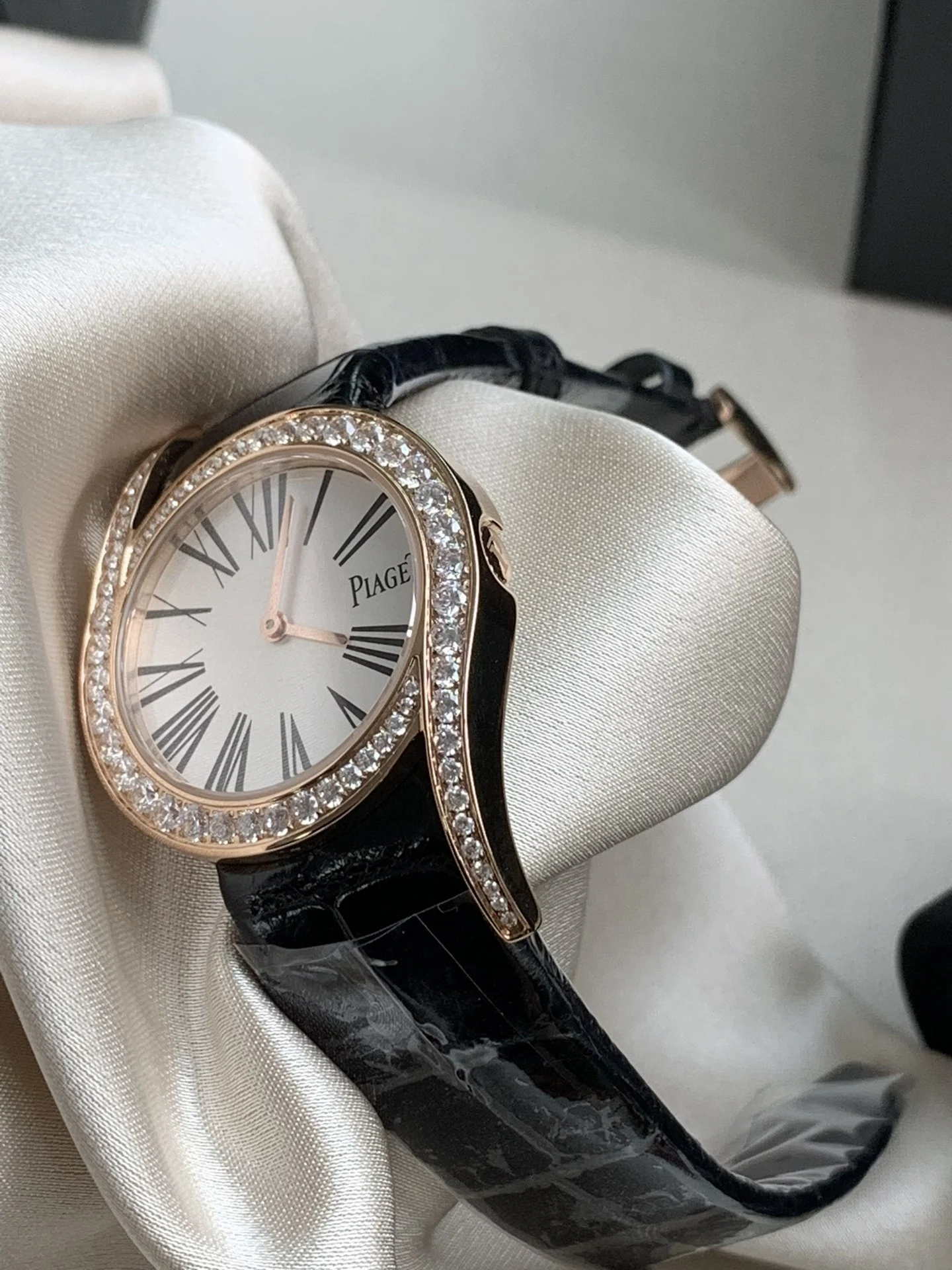American alligator leather paired with rose gold, plus Roman β photographed off the sweep