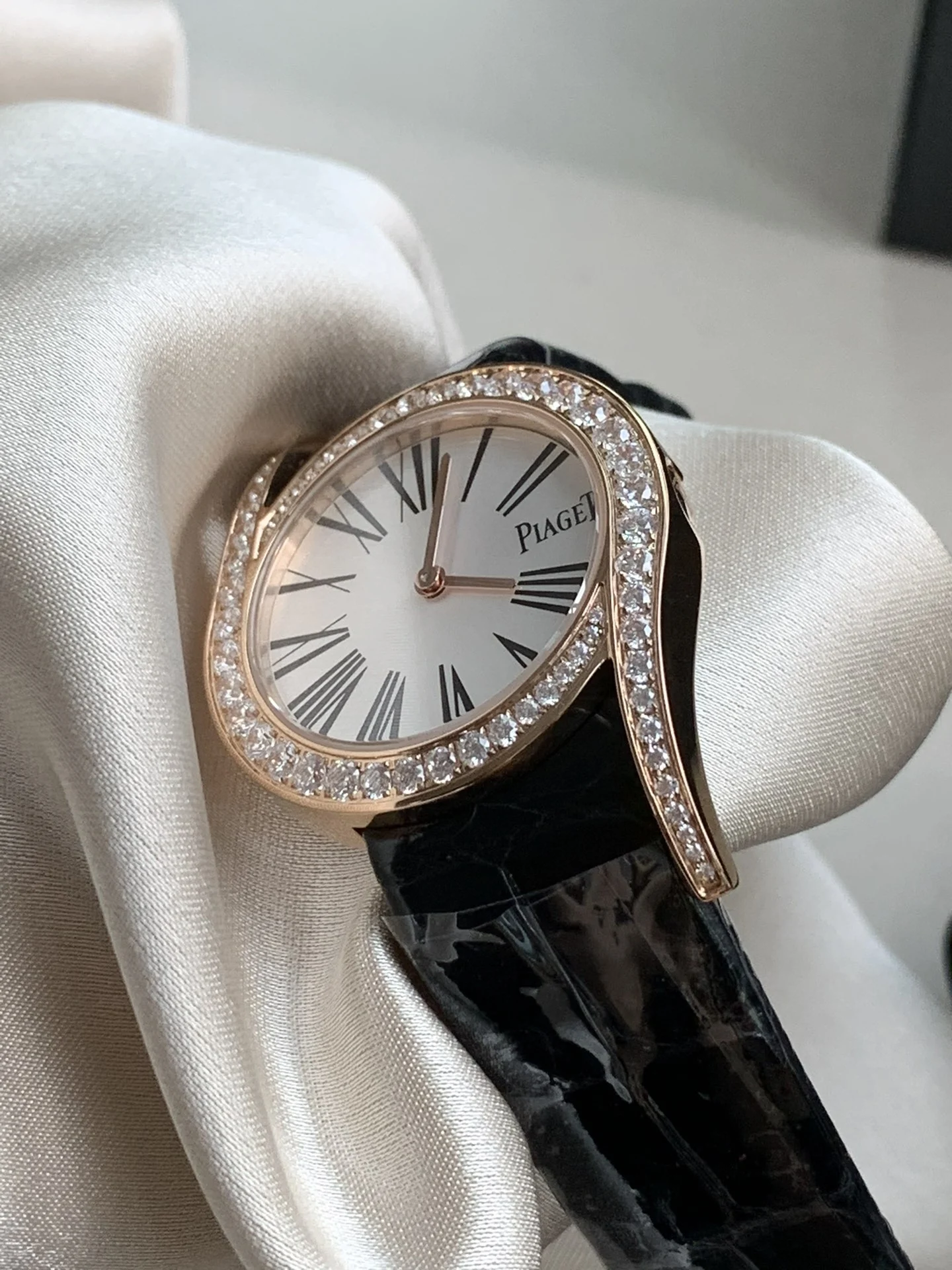 American alligator leather paired with rose gold, plus Roman β photographed off the sweep