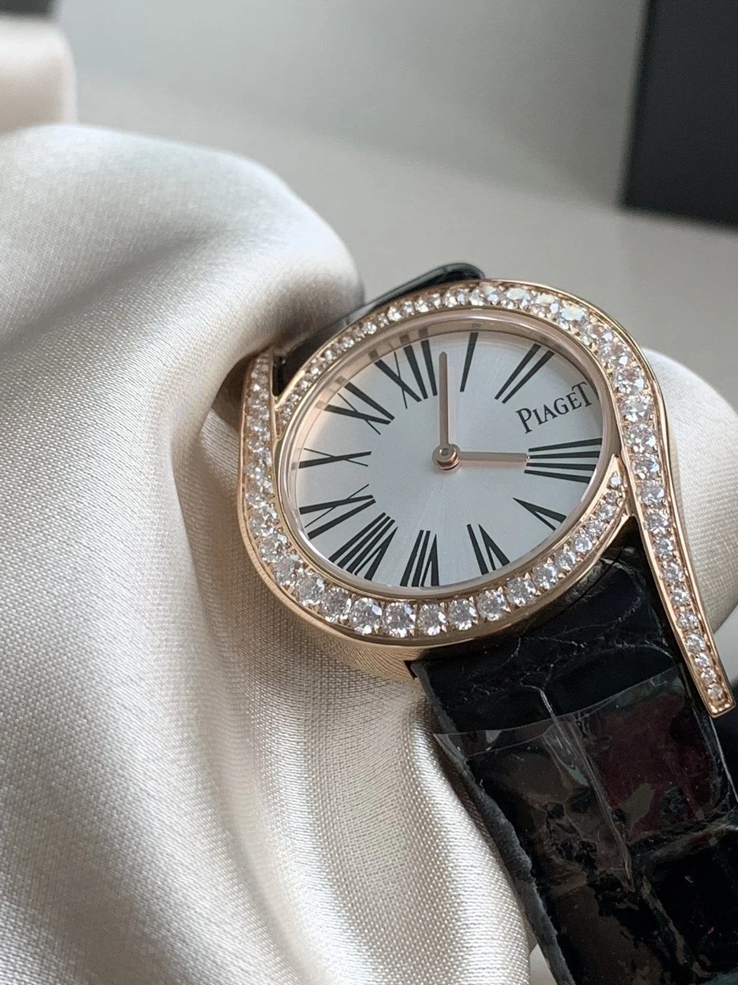 American alligator leather paired with rose gold, plus Roman β photographed off the sweep