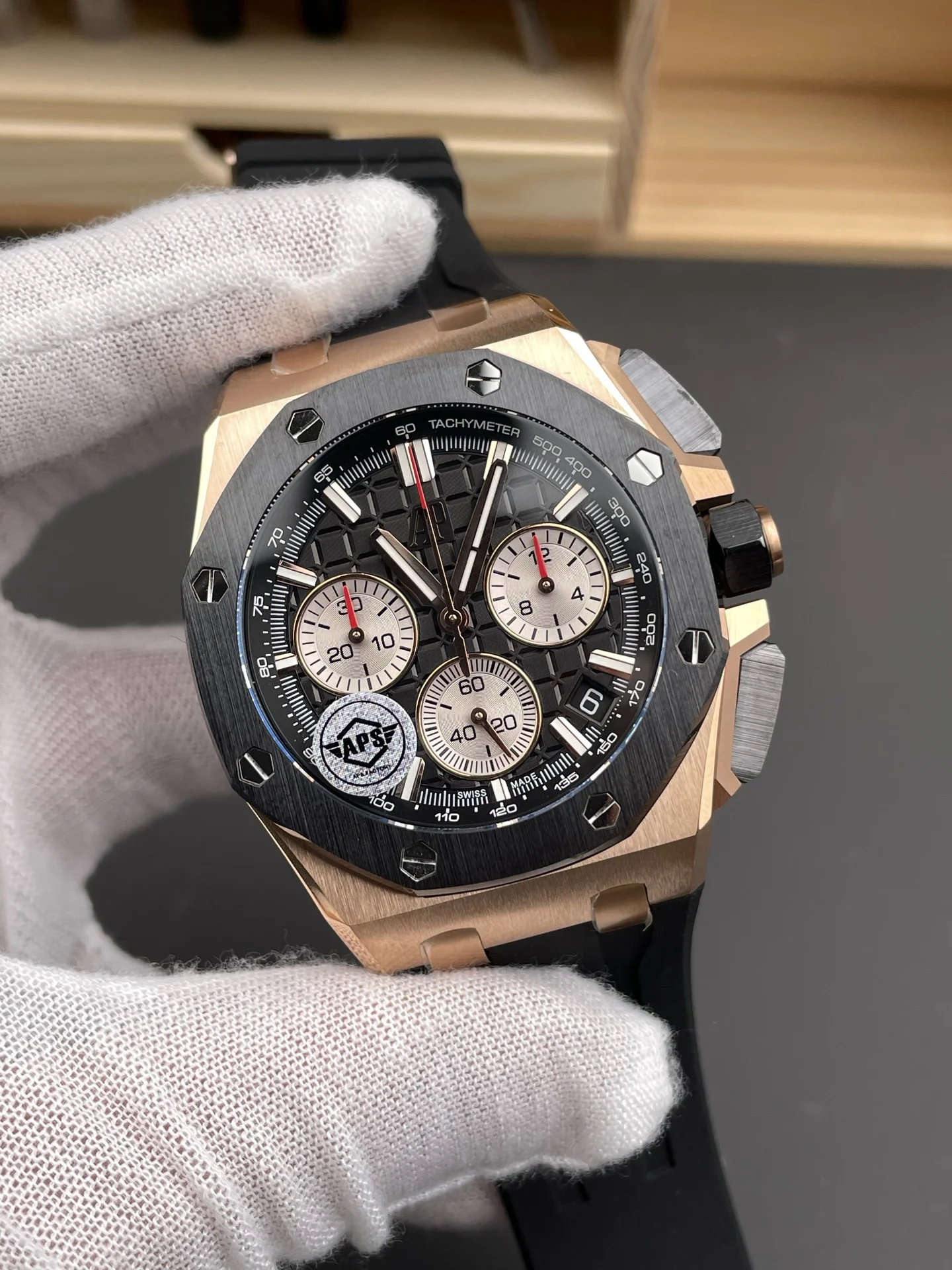 Audemars Piguet Black Dial 26420 42mm — photographed off the sweep