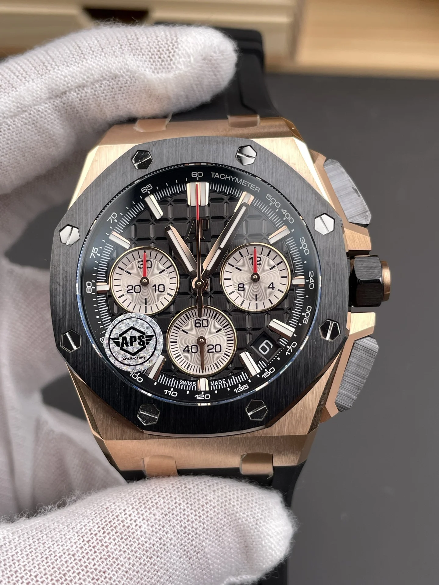Audemars Piguet Black Dial 26420 42mm — photographed off the sweep