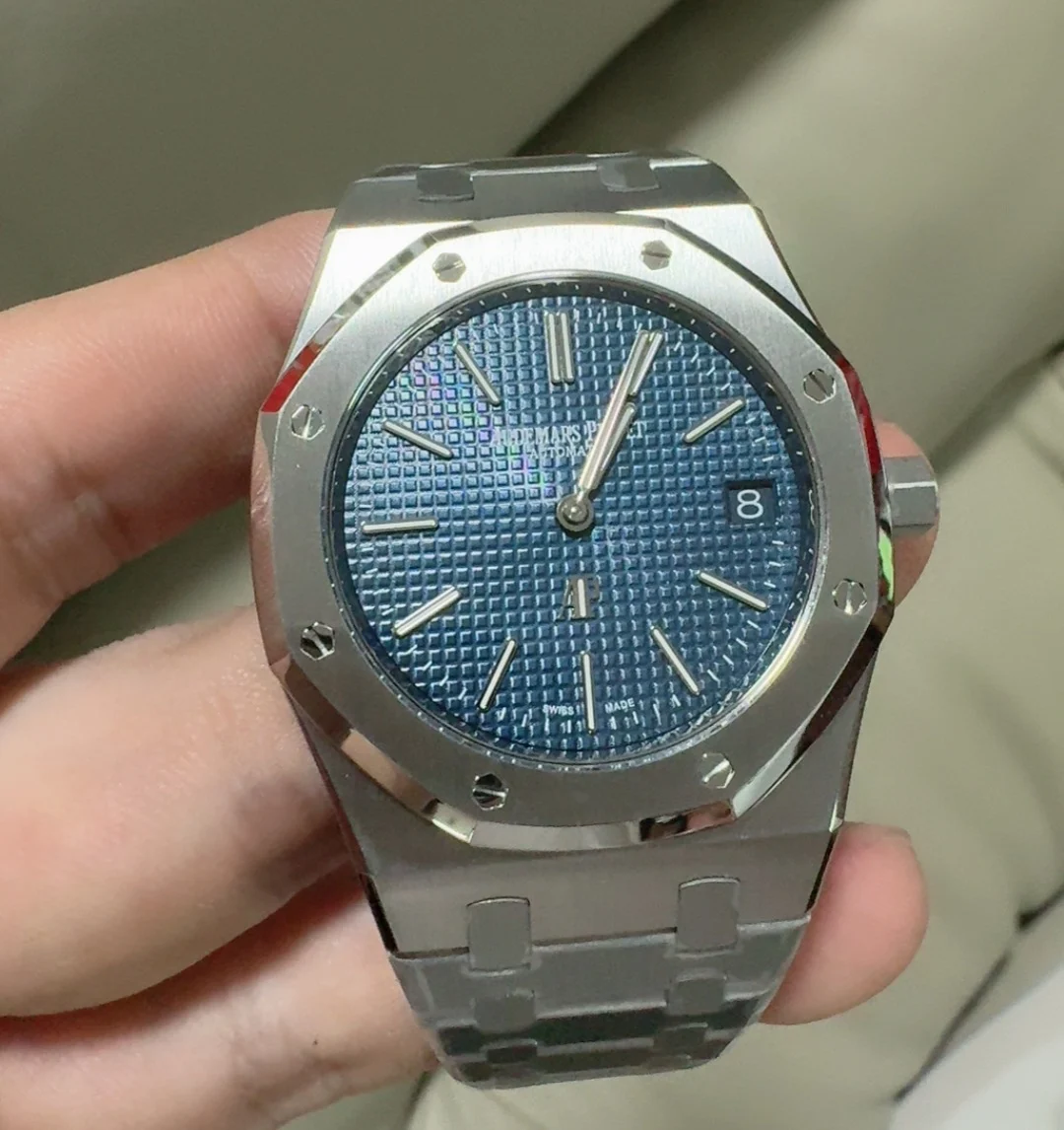 Audemars Piguet Blue Dial 15202 39mm — photographed off the sweep