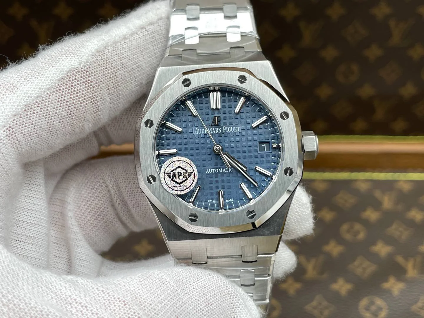 Audemars Piguet Blue Dial 15450 37mm — photographed off the sweep