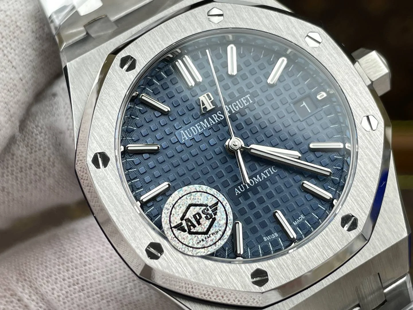 Audemars Piguet Blue Dial 15450 37mm — photographed off the sweep