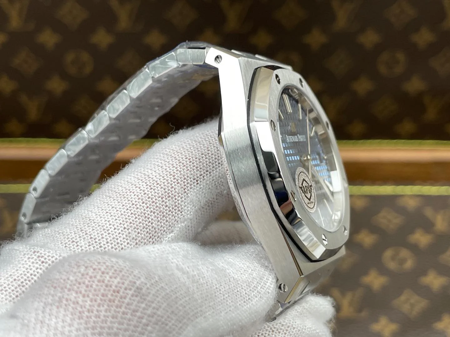 Audemars Piguet Blue Dial 15450 37mm — photographed off the sweep