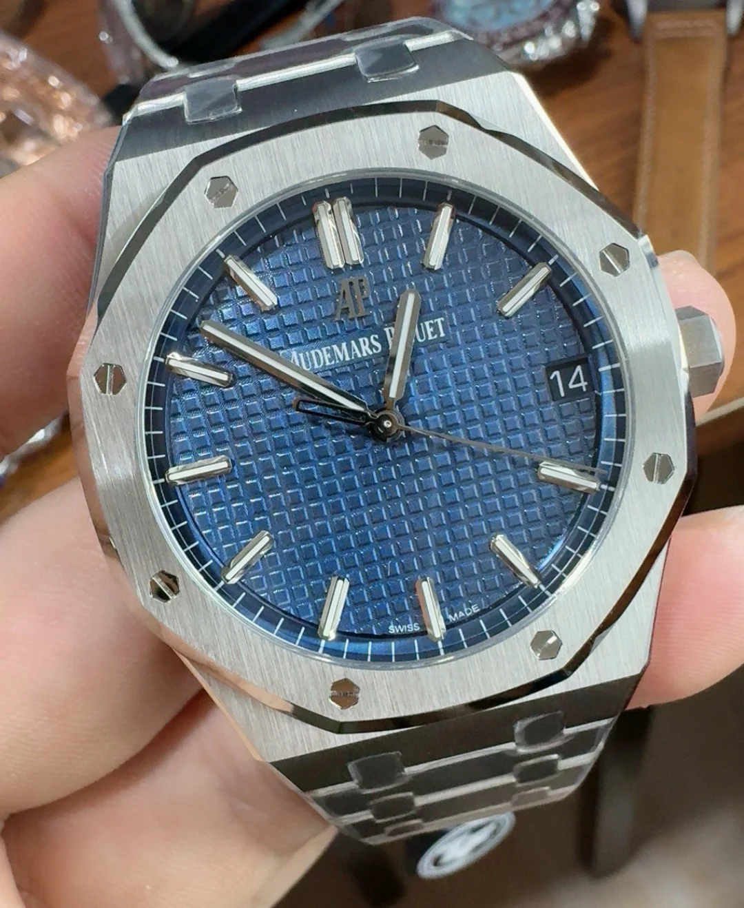 Audemars Piguet Blue Dial 15500 — photographed off the sweep