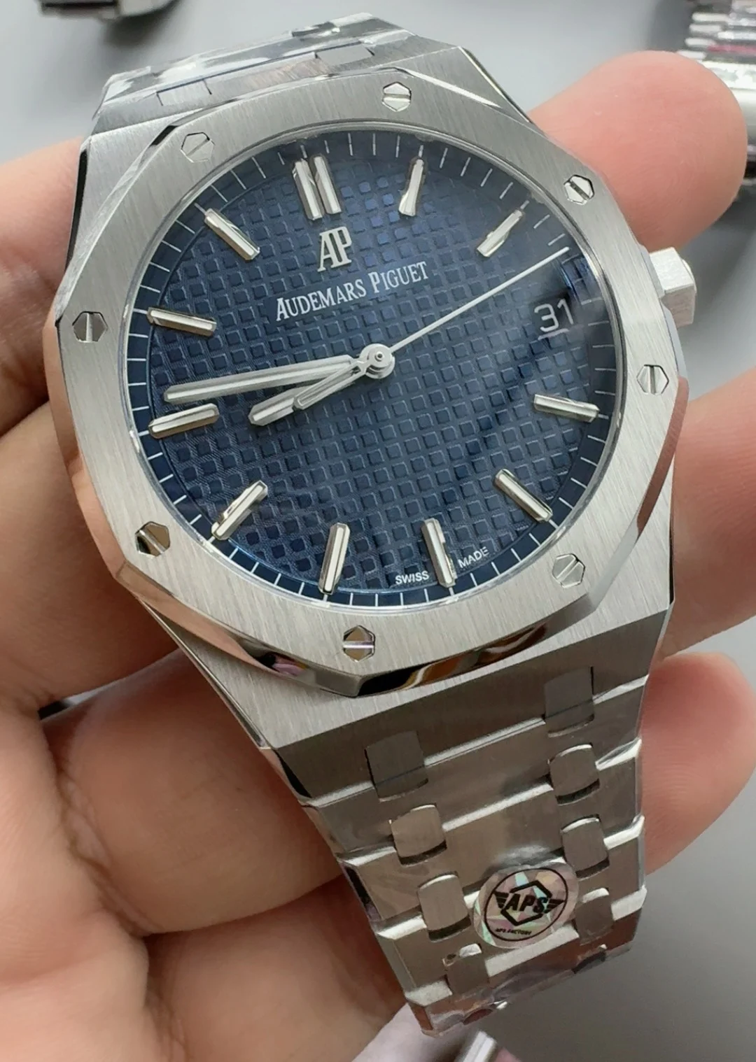 Audemars Piguet Blue Dial 15500 — photographed off the sweep