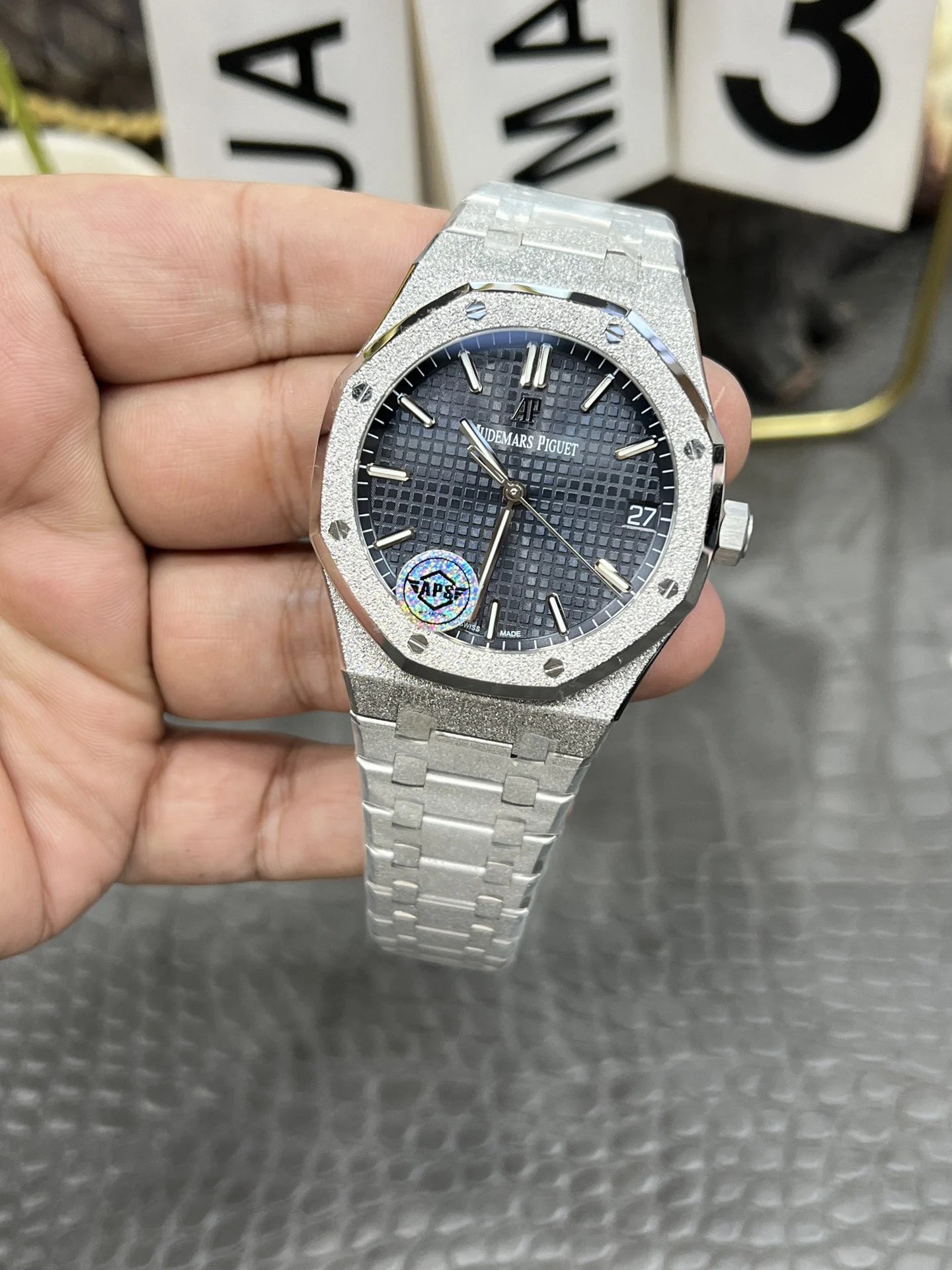 Audemars Piguet Blue Dial 15500 — photographed off the sweep