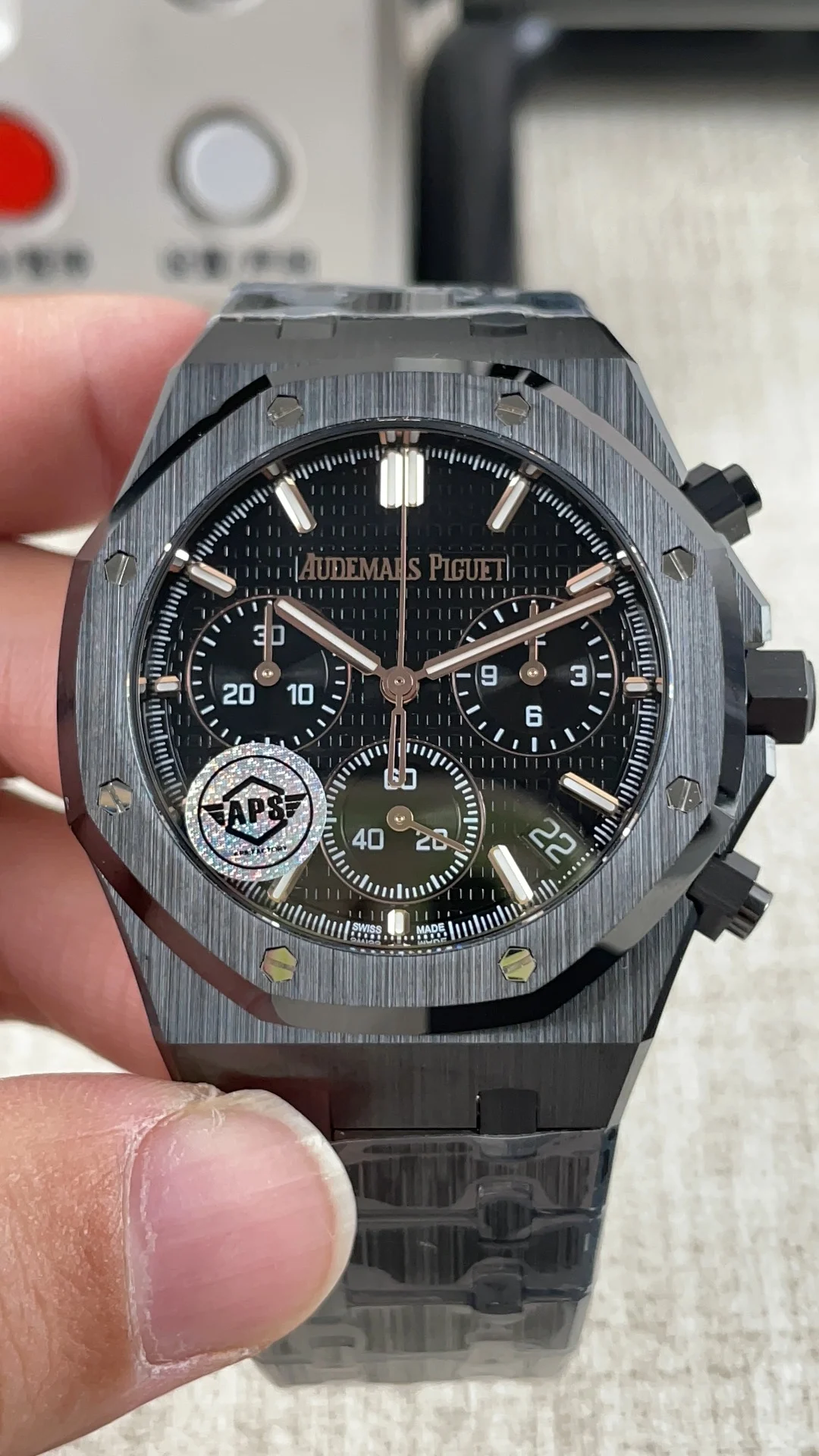 Audemars Piguet Ceramic Black Dial 26400 — photographed off the sweep