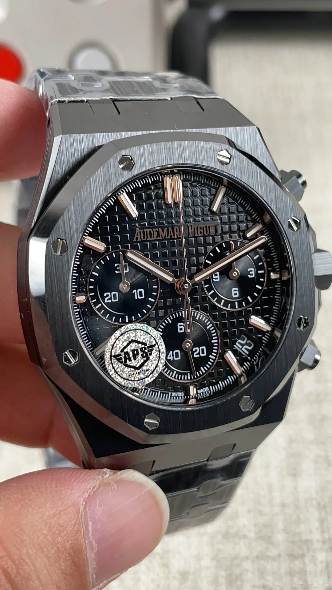 Audemars Piguet Ceramic Black Dial 26400 — photographed off the sweep