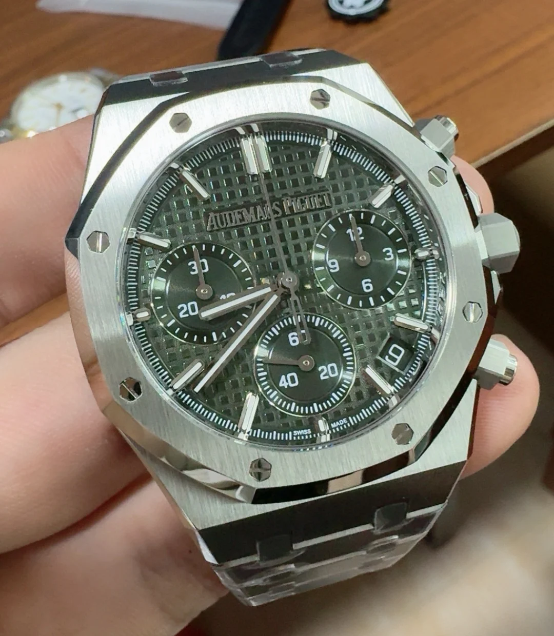 Audemars Piguet Green Dial 26240 — photographed off the sweep