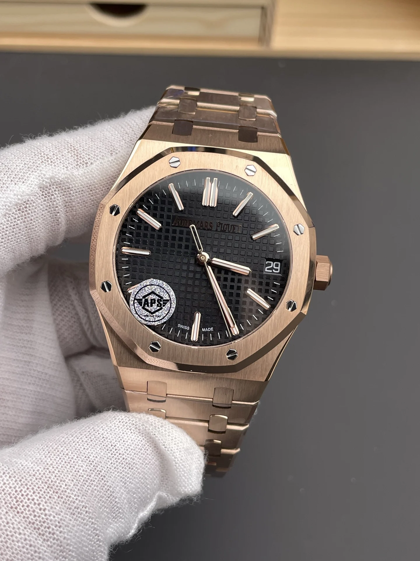 Audemars Piguet Rose Gold Black Dial 15510 — photographed off the sweep
