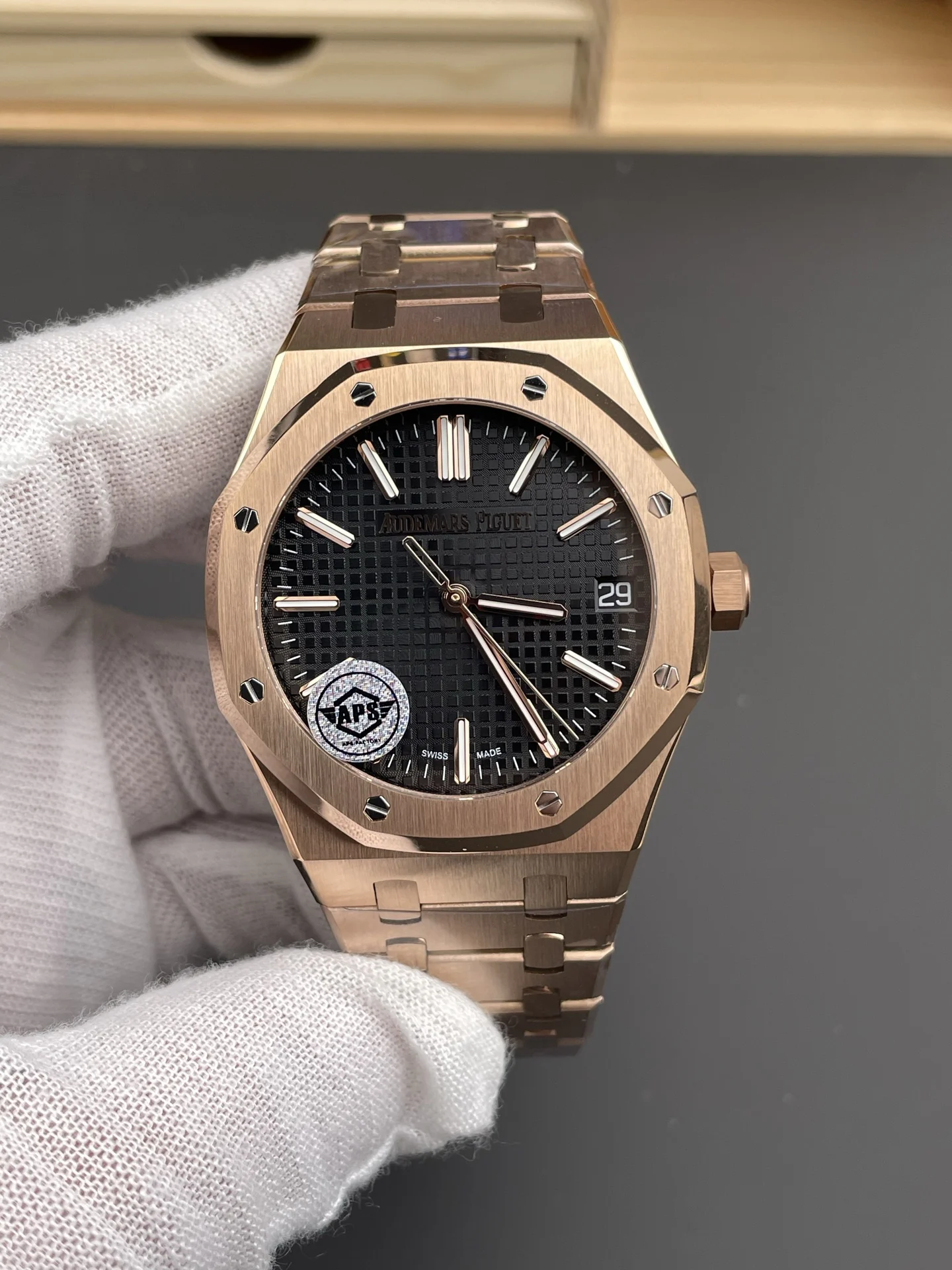 Audemars Piguet Rose Gold Black Dial 15510 — photographed off the sweep