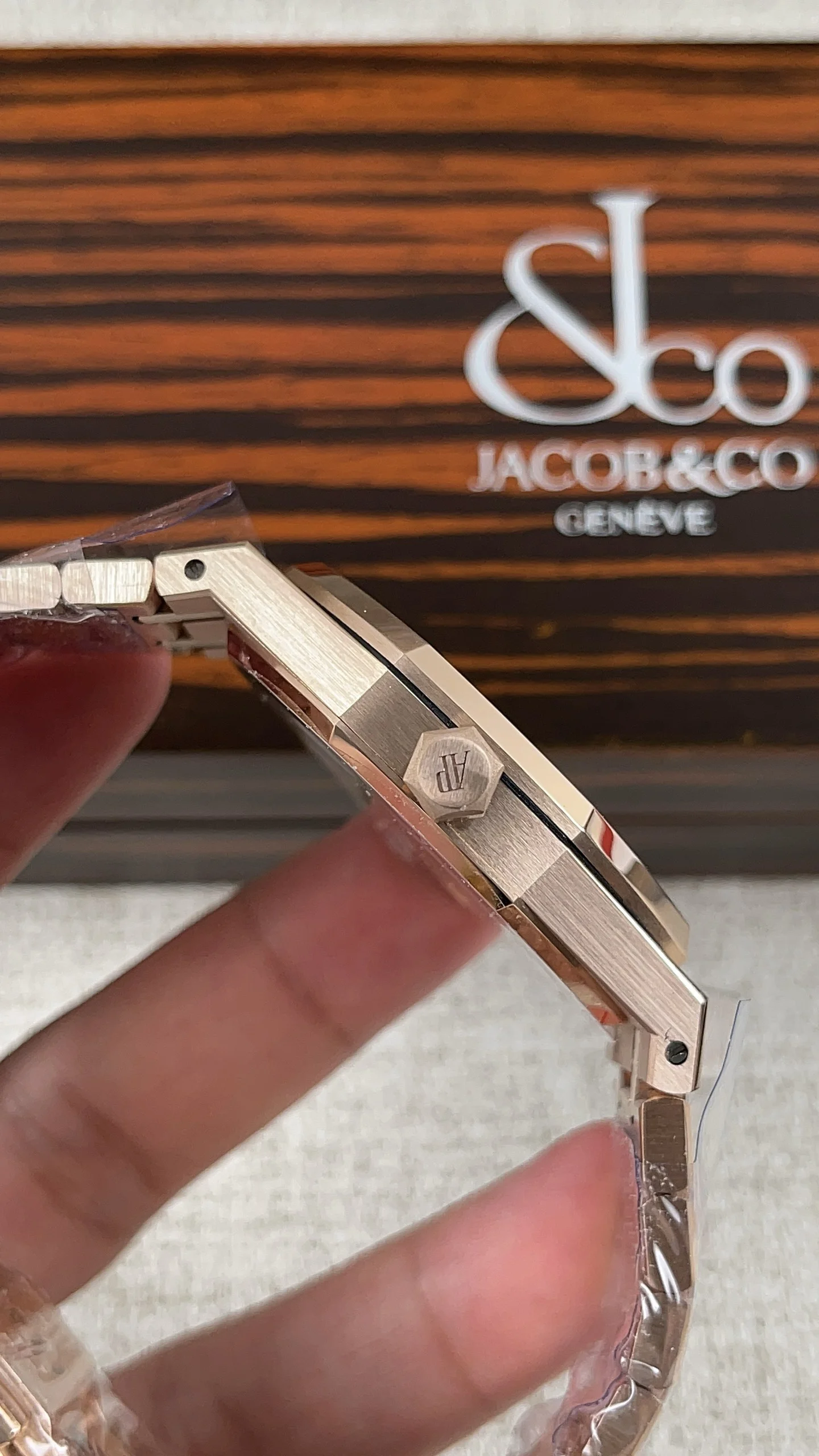 Audemars Piguet Rose Gold Blue Dial 15400 — photographed off the sweep