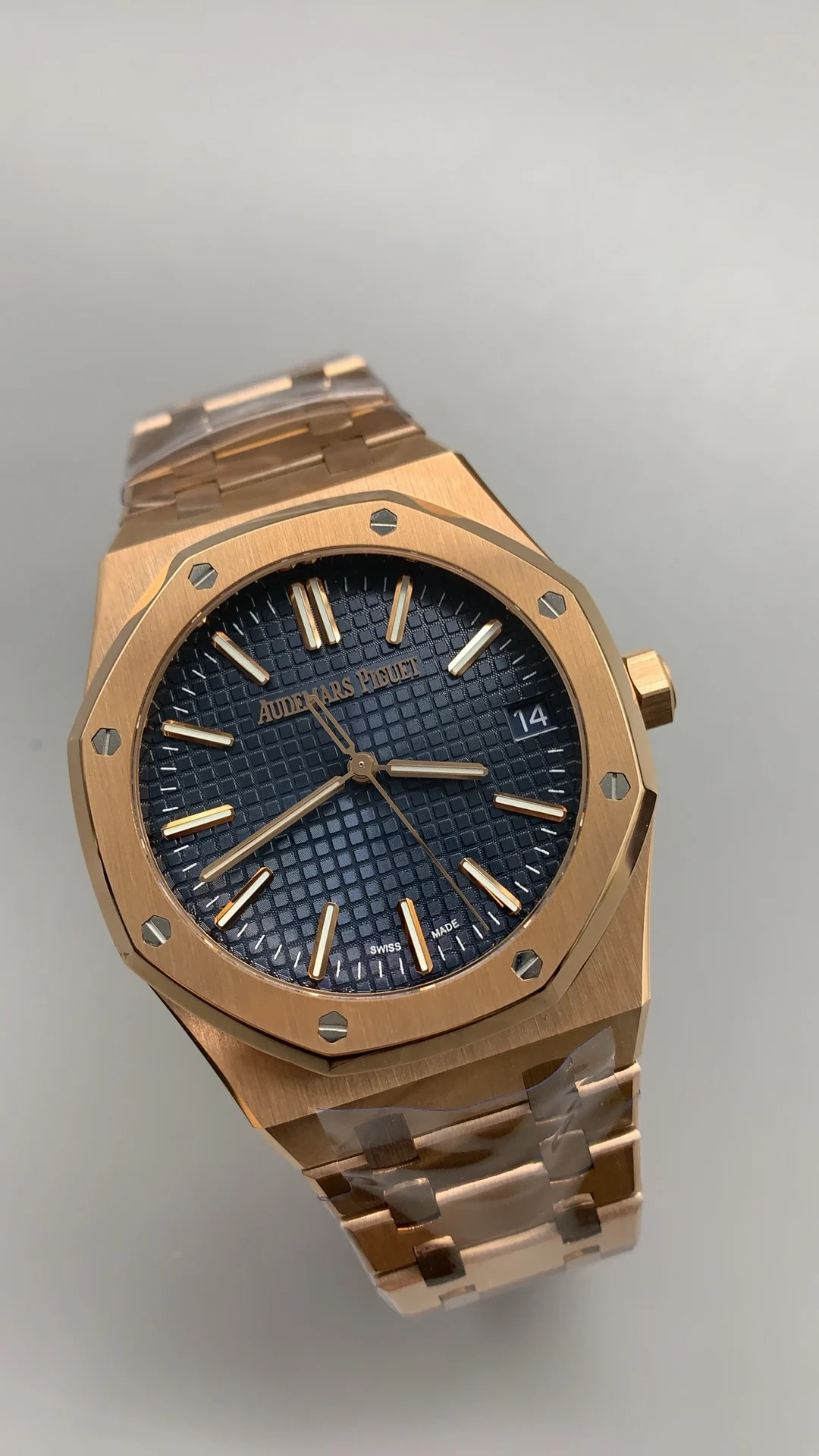 Audemars Piguet Rose Gold Blue Dial 15510 — photographed off the sweep