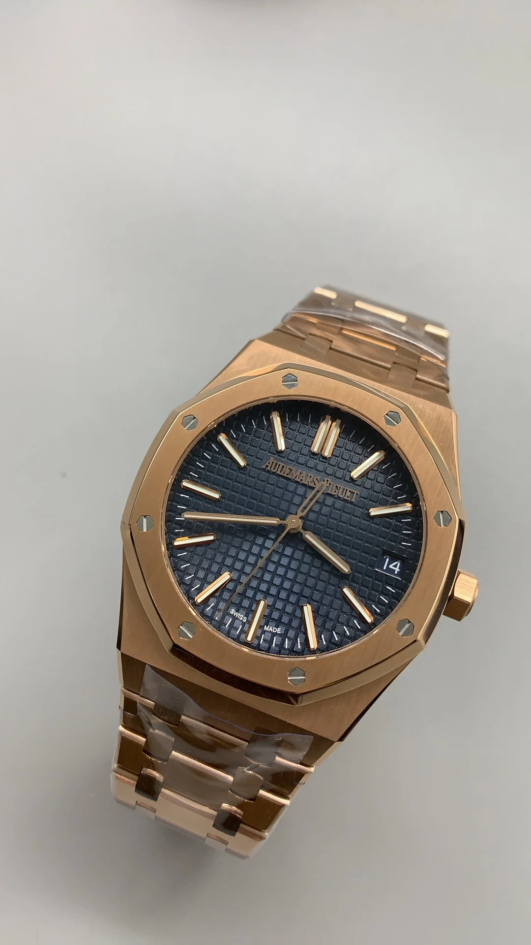Audemars Piguet Rose Gold Blue Dial 15510 — photographed off the sweep