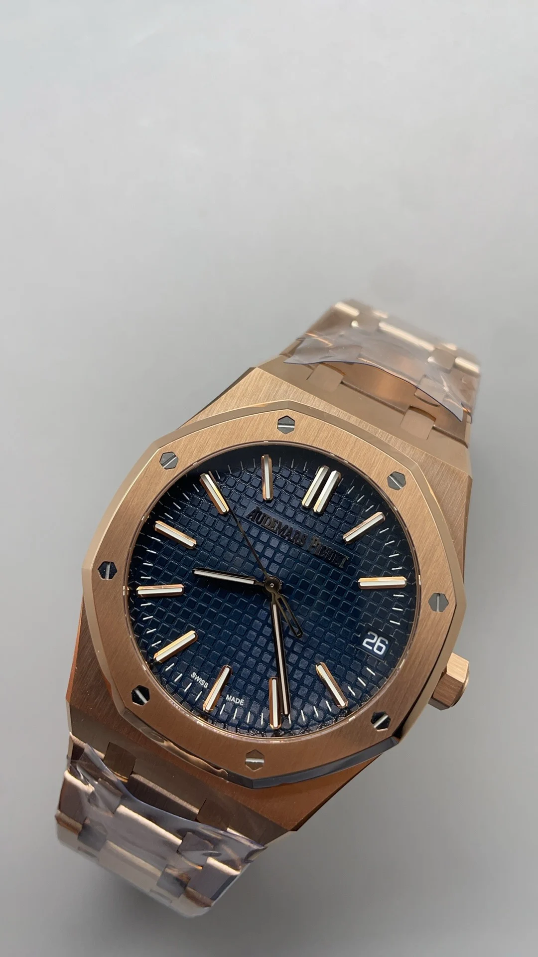 Audemars Piguet Rose Gold Blue Dial 15510 — photographed off the sweep