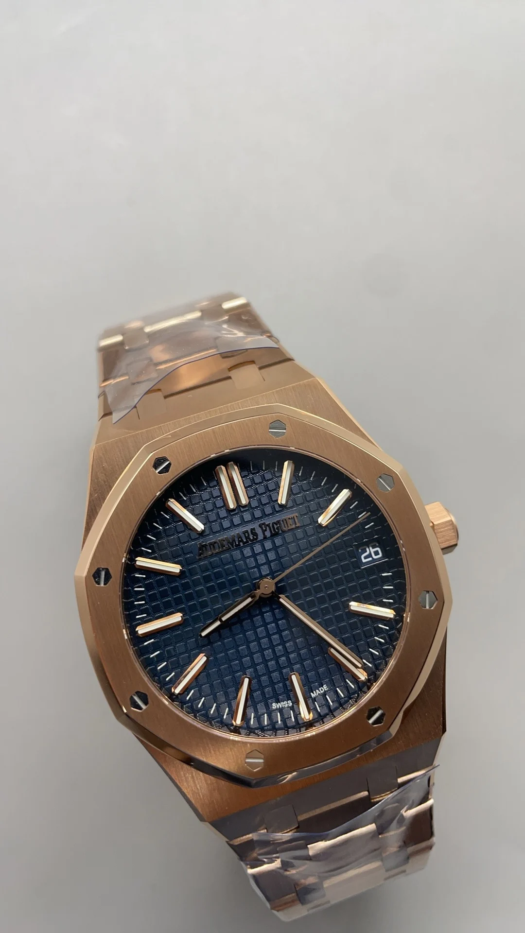 Audemars Piguet Rose Gold Blue Dial 15510 — photographed off the sweep