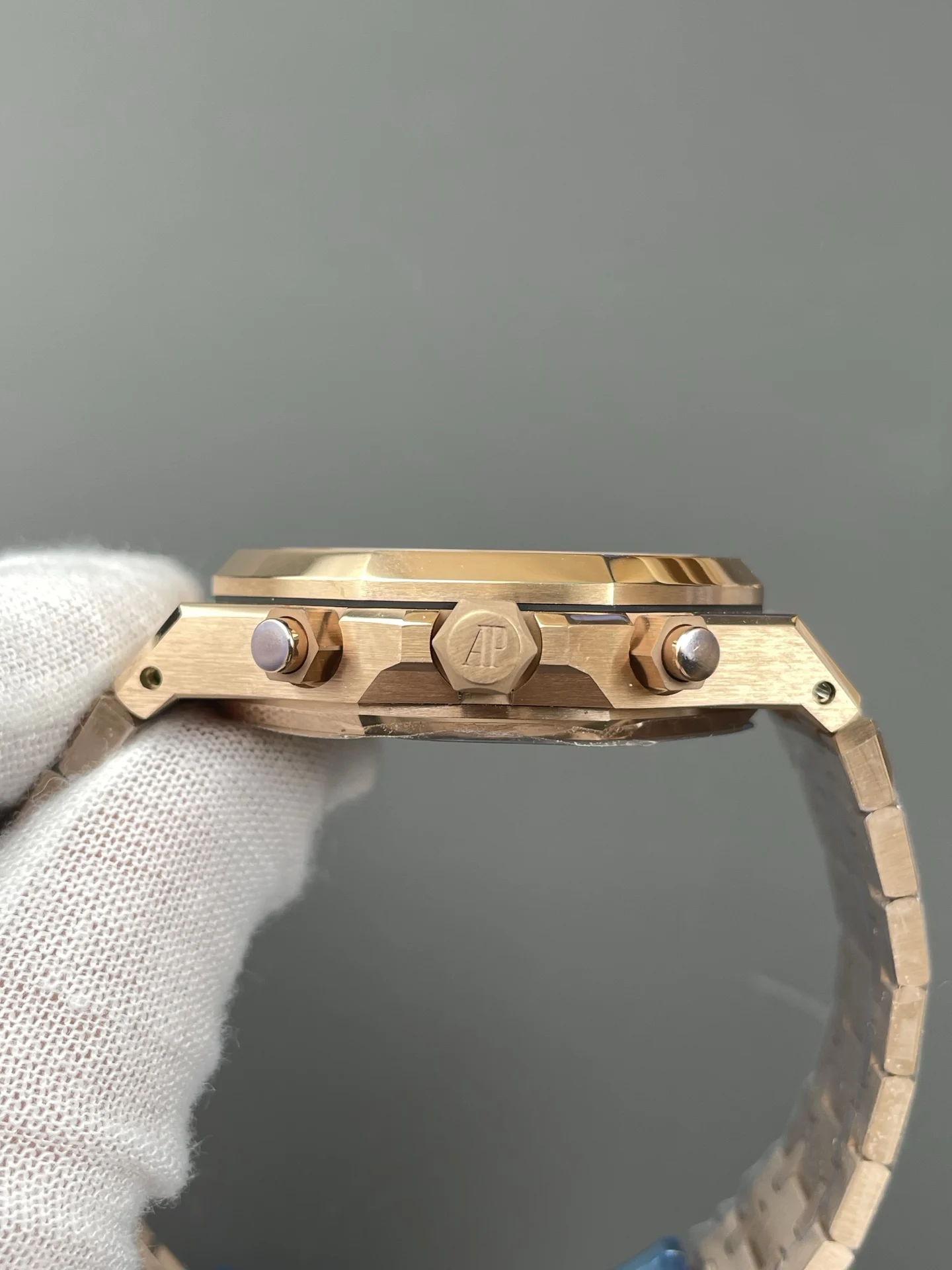 Audemars Piguet Rose Gold Blue Dial 26240 — photographed off the sweep