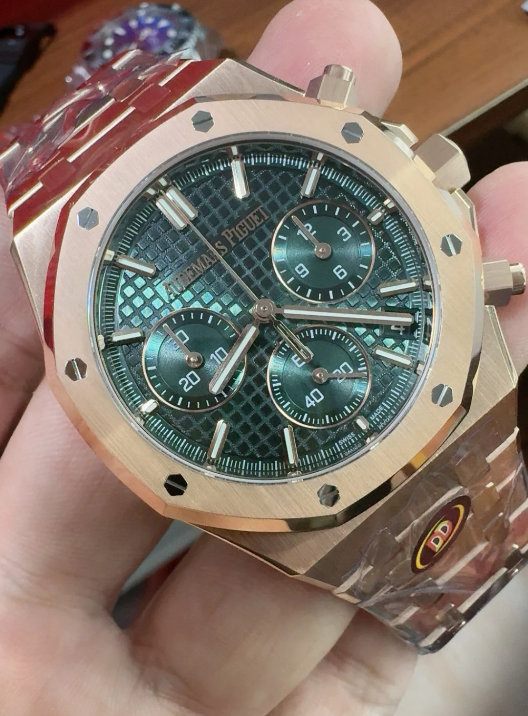 Audemars Piguet Rose Gold Green Dial 26240 — photographed off the sweep