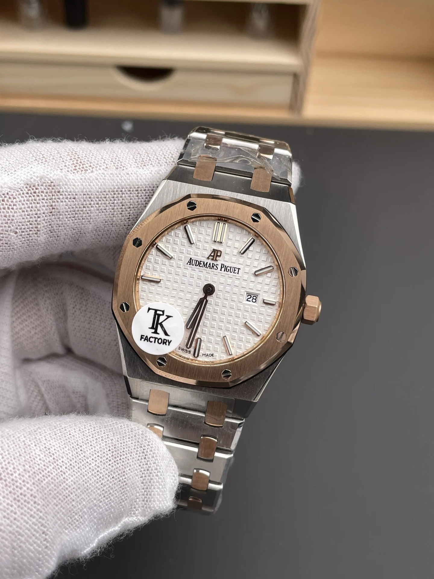 Audemars Piguet Rose Gold White Dial — photographed off the sweep