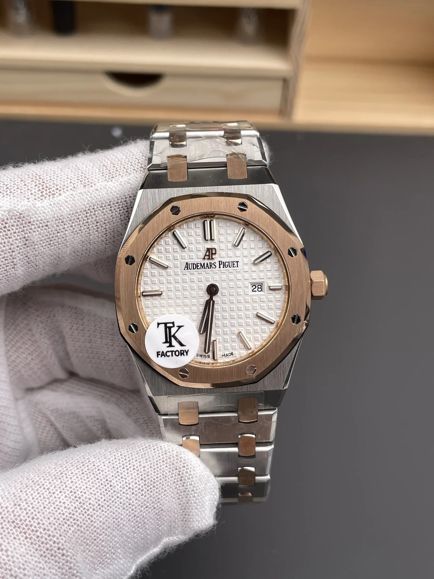 Audemars Piguet Rose Gold White Dial — photographed off the sweep