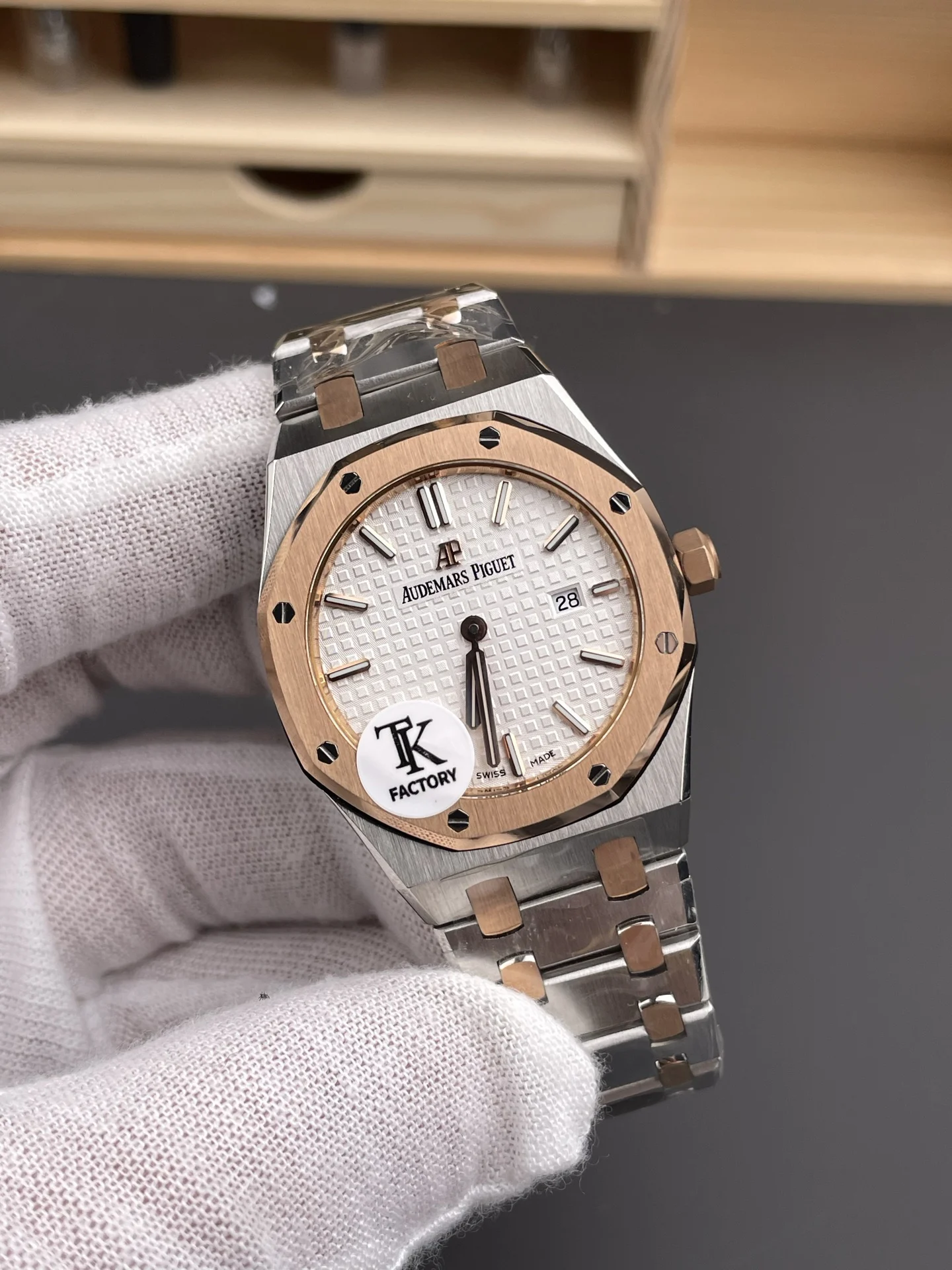 Audemars Piguet Rose Gold White Dial — photographed off the sweep