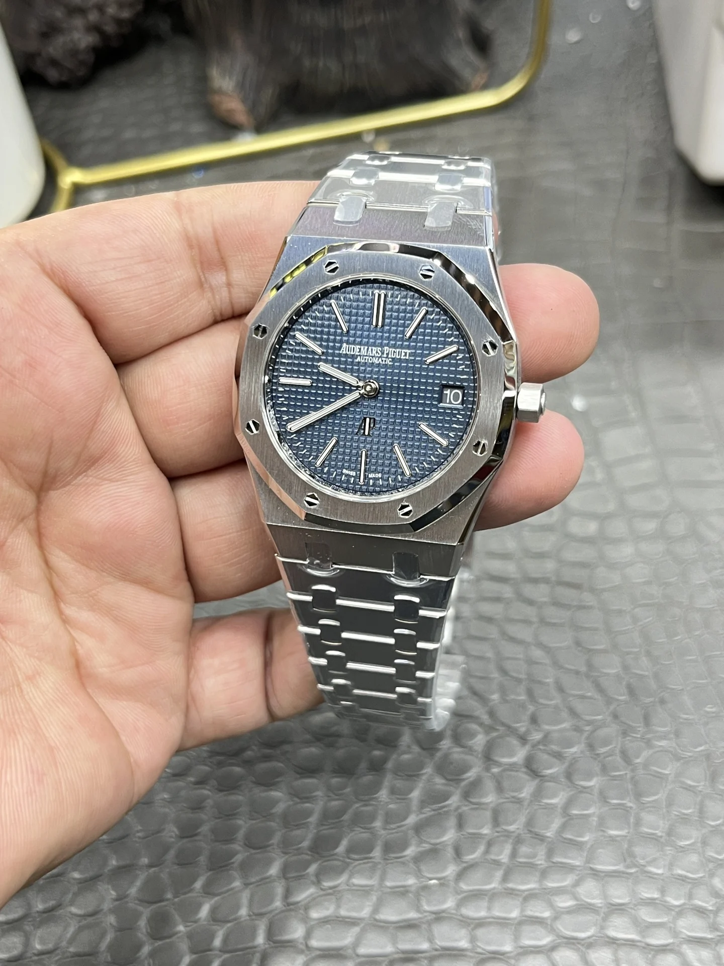 Audemars Piguet Royal Oak Blue Dial 39mm — photographed off the sweep