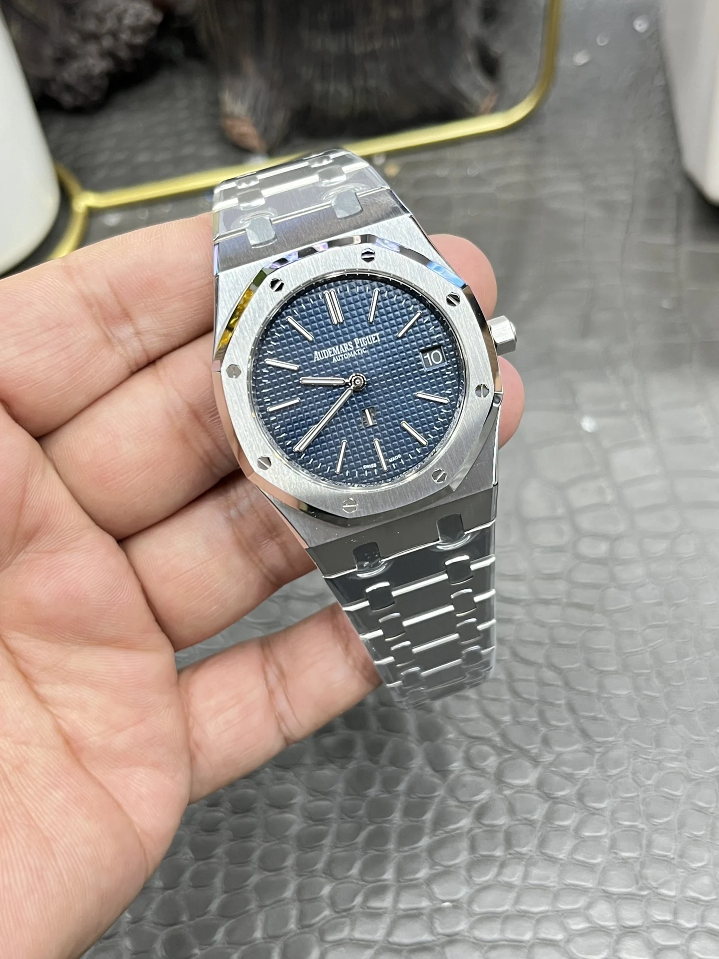 Audemars Piguet Royal Oak Blue Dial 39mm — photographed off the sweep