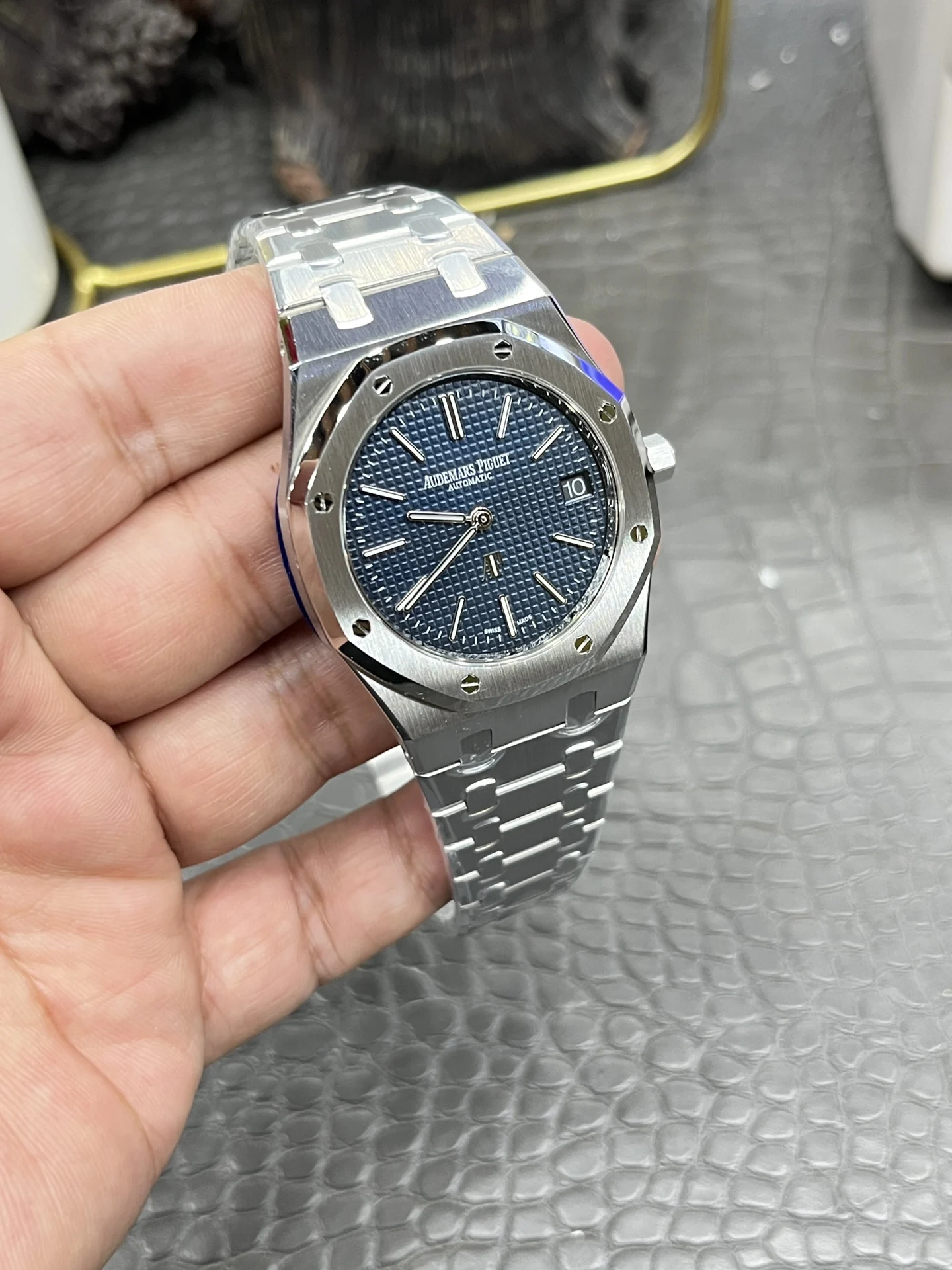 Audemars Piguet Royal Oak Blue Dial 39mm — photographed off the sweep