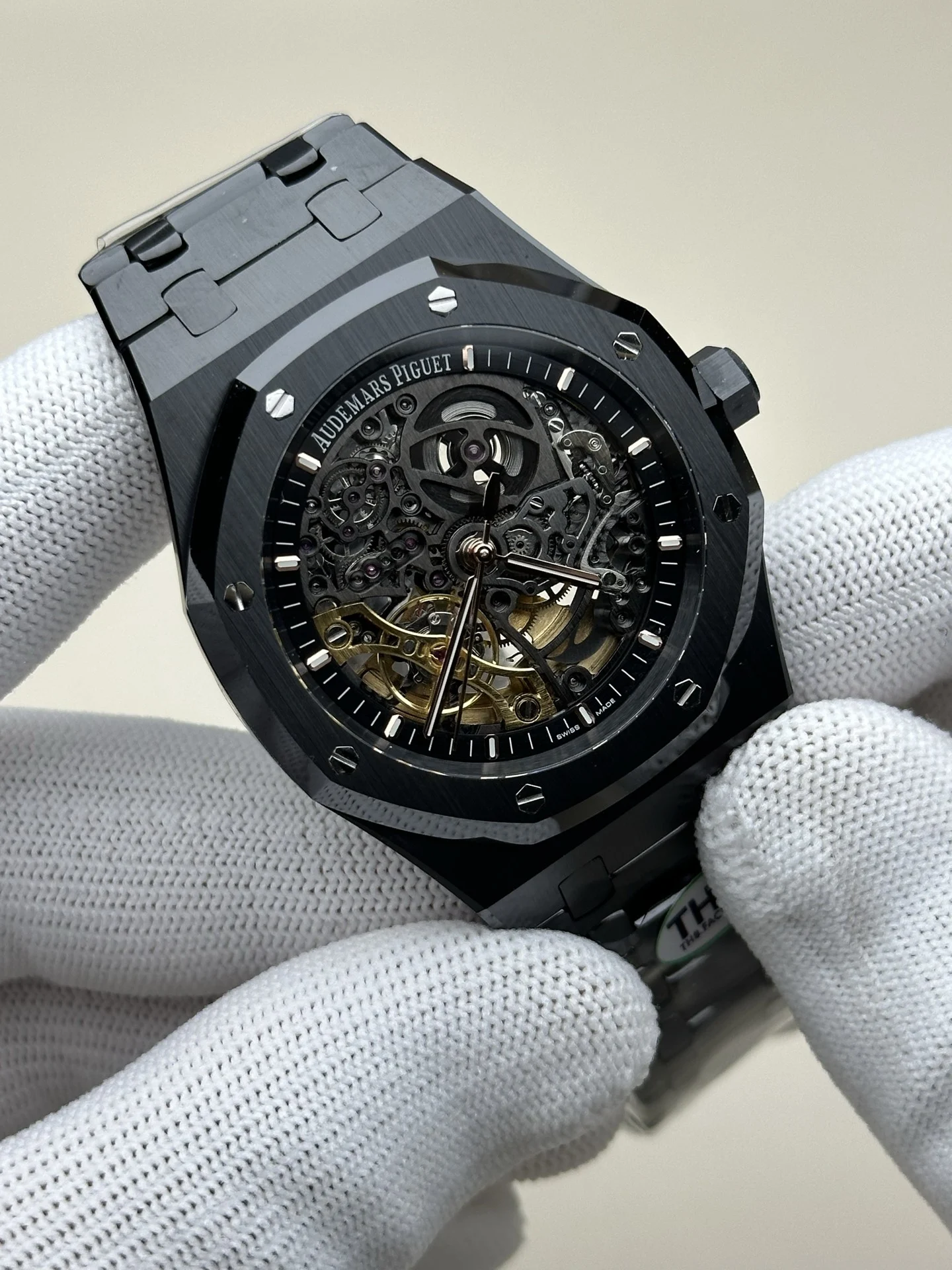 Audemars Piguet Royal Oak Ceramic Black Dial 15416 — photographed off the sweep