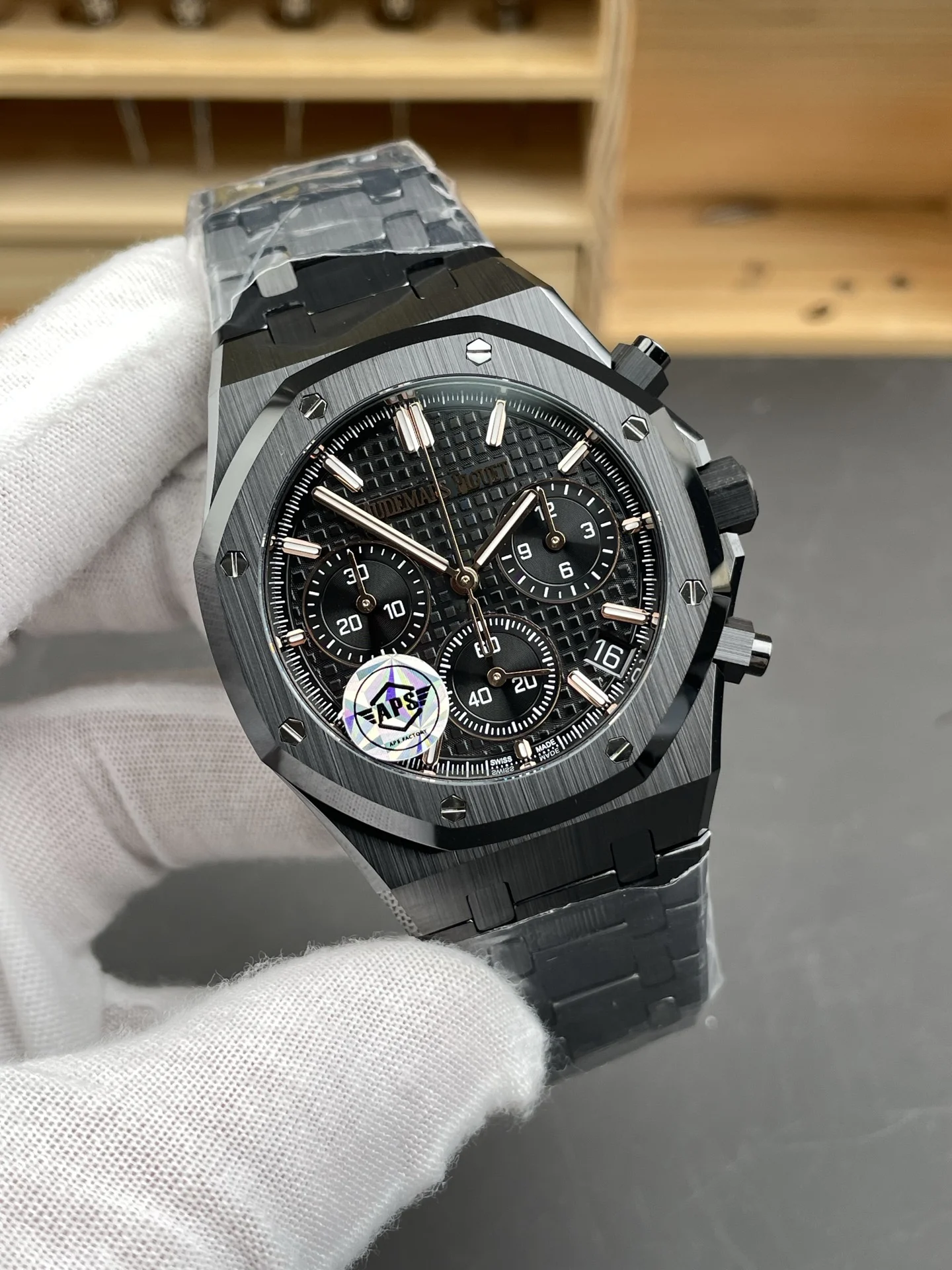 Audemars Piguet Royal Oak Ceramic Black Dial — photographed off the sweep