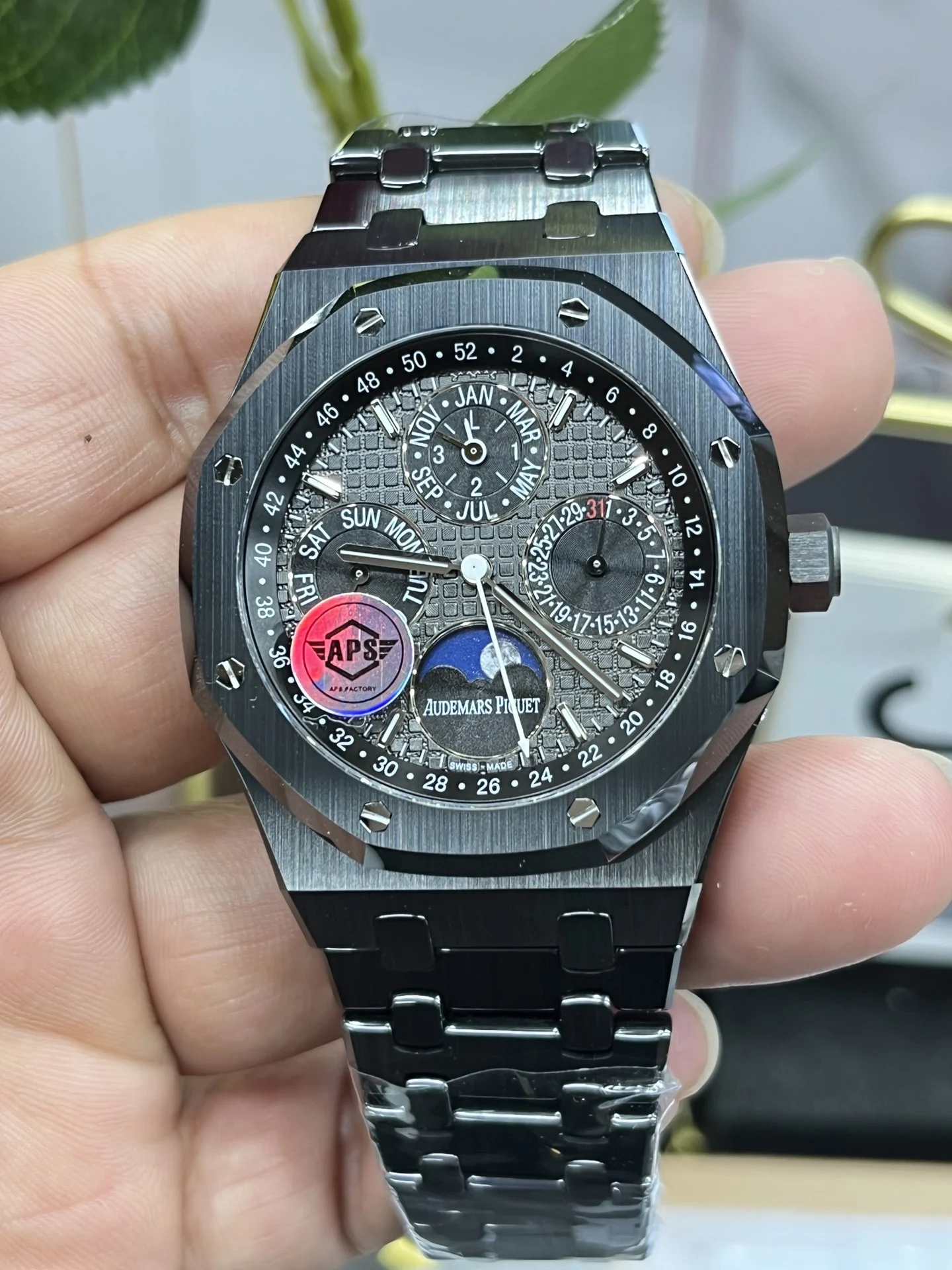 Audemars Piguet Royal Oak Moon Phase Ceramic Black Dial 26579 41mm — photographed off the sweep