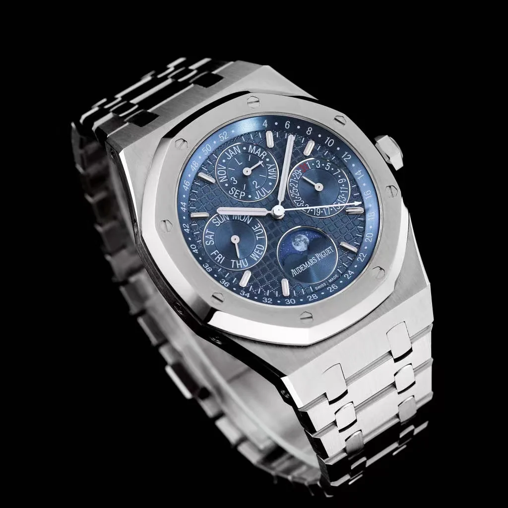 Audemars Piguet Royal Oak Moon Phase Tapisserie 41mm — photographed off the sweep