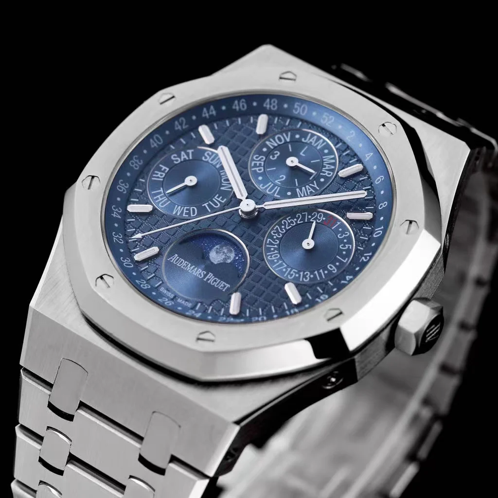 Audemars Piguet Royal Oak Moon Phase Tapisserie 41mm — photographed off the sweep