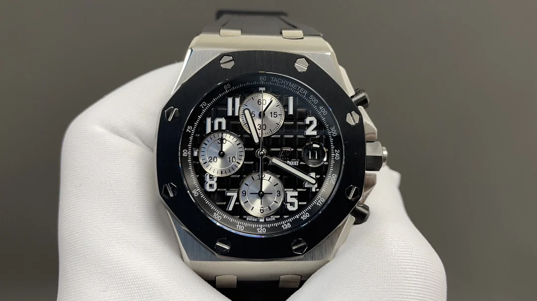 Audemars Piguet Royal Oak Offshore Ceramic Black Dial 26238 — photographed off the sweep