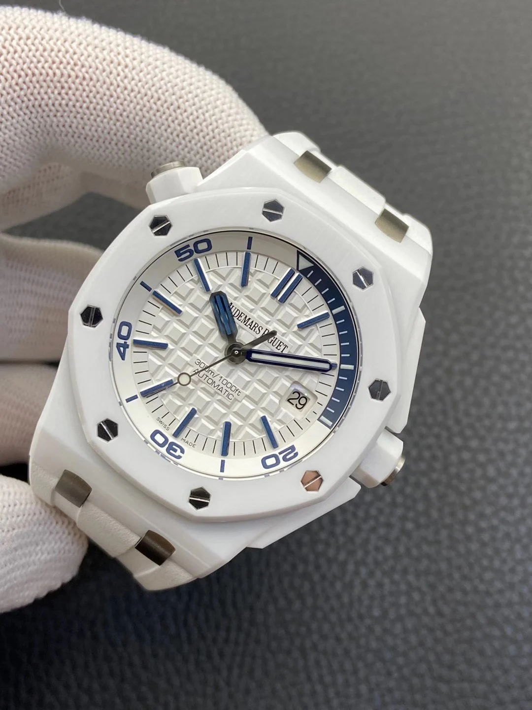 Audemars Piguet Royal Oak Offshore Ceramic White Dial β photographed off the sweep