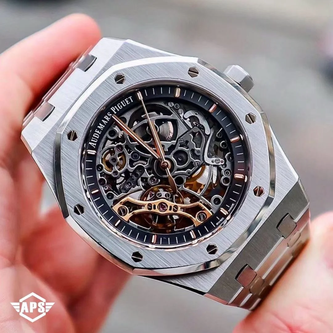 Audemars Piguet Royal Oak Offshore Rose Gold Grey Dial 15407ST.OO.1220ST.01 41mm — photographed off the sweep