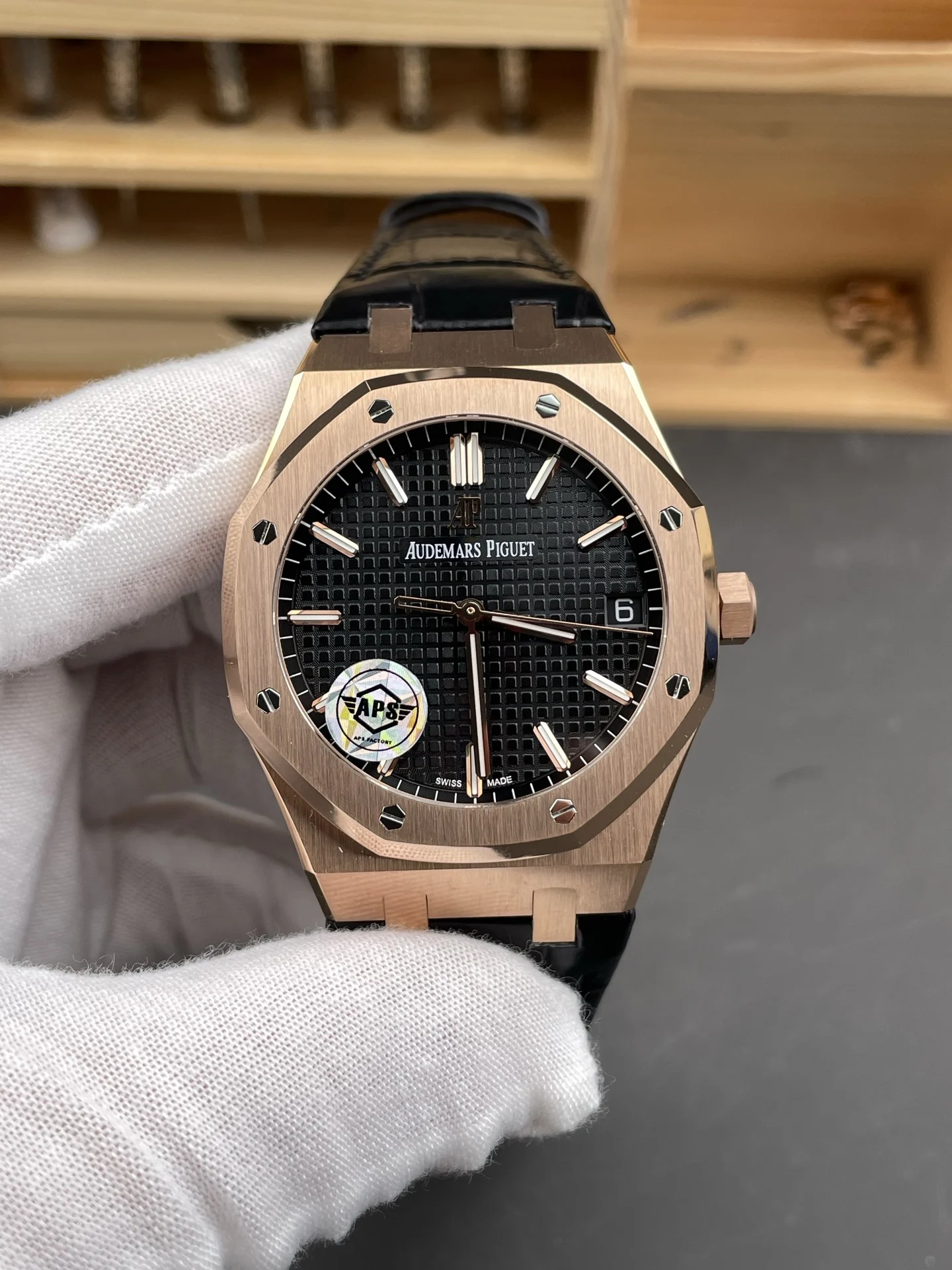 Audemars Piguet Royal Oak Rose Gold 15500 — photographed off the sweep