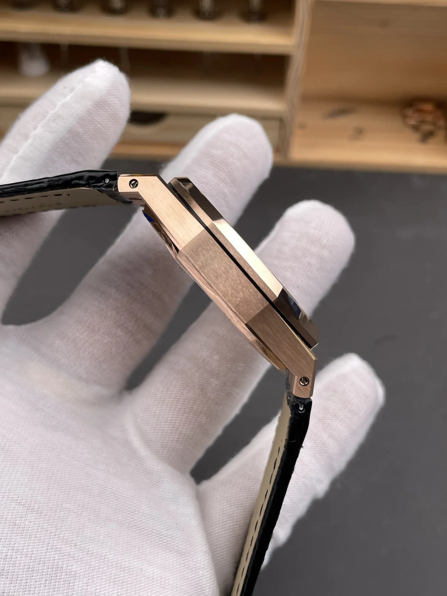 Audemars Piguet Royal Oak Rose Gold 15500 — photographed off the sweep